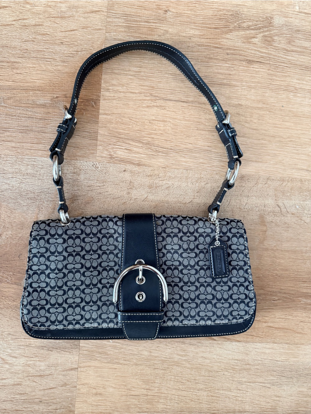 Coach Black and Gray Signature Canvas Purse Y2K vintage